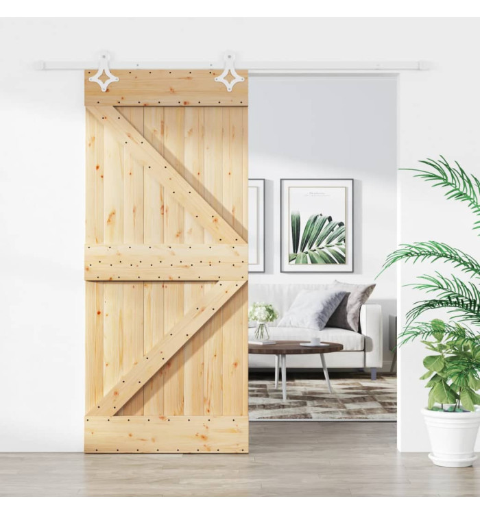 Porte coulissante et kit de quincaillerie 90x210 cm pin massif | Mobilier & Déco