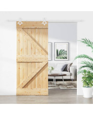 Porte coulissante et kit de quincaillerie 90x210 cm pin massif | Mobilier & Déco