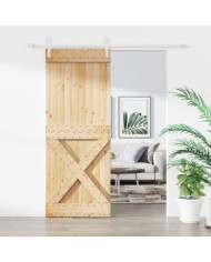 Porte coulissante et kit de quincaillerie 90x210 cm pin massif | Mobilier & Déco