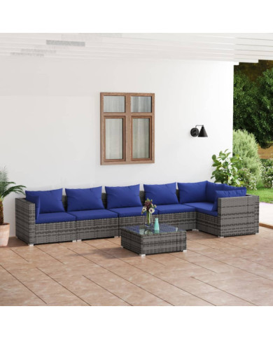 Salon de jardin 7 pcs avec coussins résine tressée gris | Mobilier & Déco