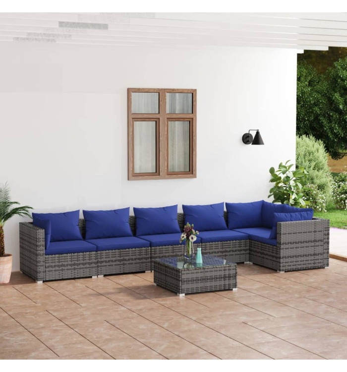 Salon de jardin 7 pcs avec coussins résine tressée gris | Mobilier & Déco