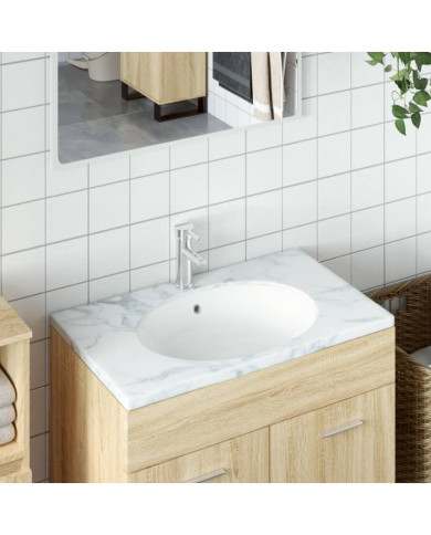 Évier de salle de bain blanc 49x40,5x21 cm ovale céramique | Mobilier & Déco
