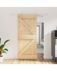 Porte coulissante et kit de quincaillerie 90x210 cm pin massif | Mobilier & Déco