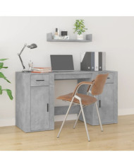 Bureau avec armoire gris béton bois d'ingénierie | Mobilier & Déco