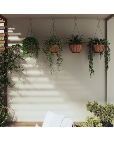 Jardinières suspendues 4 pcs avec doublure coco Noir Ø 40x63 cm | Mobilier & Déco