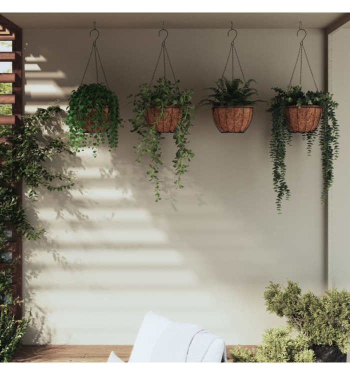 Jardinières suspendues 4 pcs avec doublure coco Noir Ø 40x63 cm | Mobilier & Déco