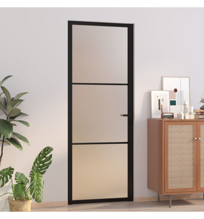 Porte intérieure 76x201,5 cm Noir Verre mat et aluminium | Mobilier & Déco