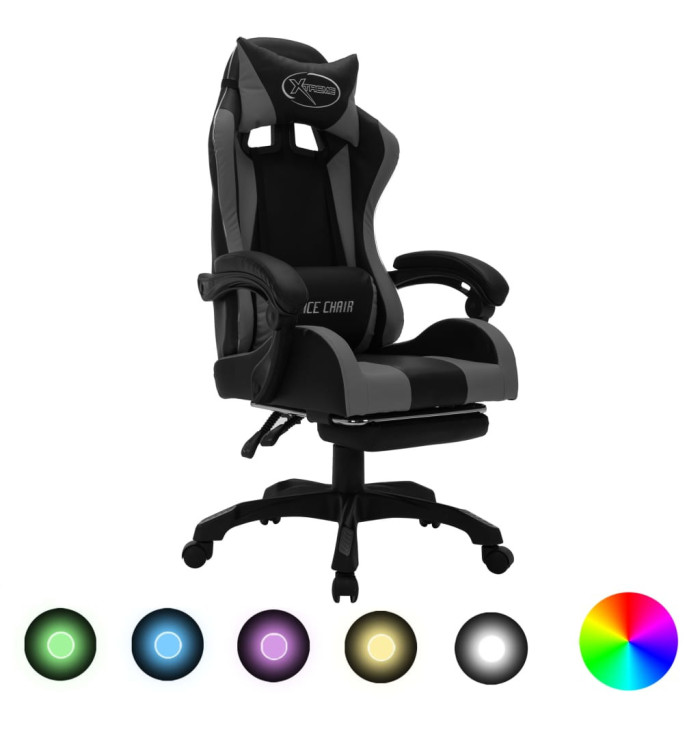 Fauteuil de jeux vidéo avec LED RVB Gris et noir Similicuir | Mobilier & Déco