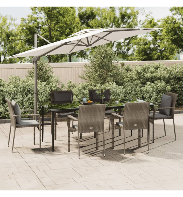 Ensemble à manger jardin et coussins 7 pcs Noir et gris Rotin | Mobilier & Déco