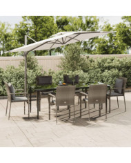 Ensemble à manger jardin et coussins 7 pcs Noir et gris Rotin | Mobilier & Déco