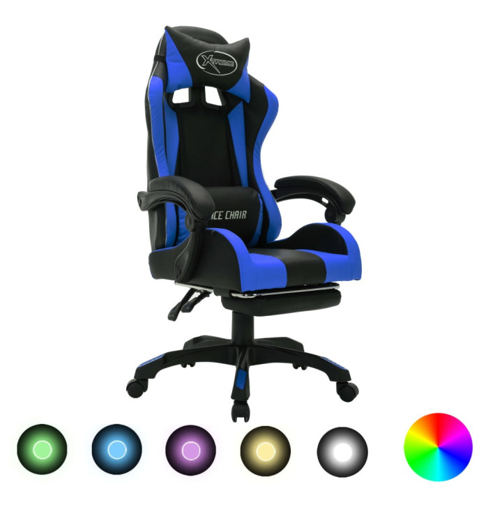 Fauteuil de jeux vidéo avec LED RVB Bleu et noir Similicuir | Mobilier & Déco