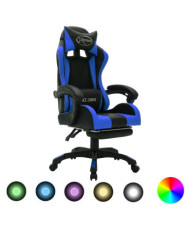Fauteuil de jeux vidéo avec LED RVB Bleu et noir Similicuir | Mobilier & Déco