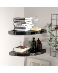 Étagères d'angle flottantes 2pcs noir brillant 35x35x3,8 cm MDF | Mobilier & Déco