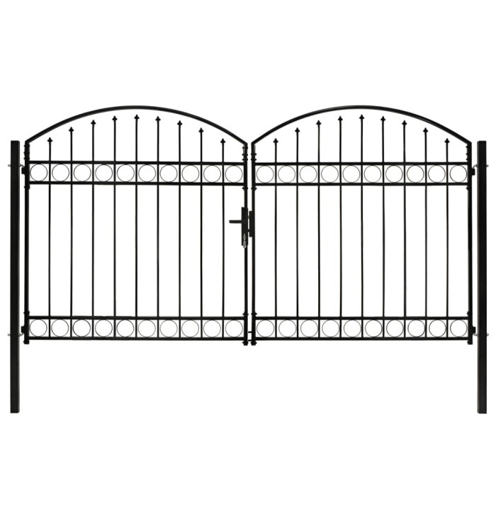 Portillon double porte avec dessus arqué Acier 300x175 cm Noir | Mobilier & Déco