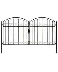 Portillon double porte avec dessus arqué Acier 300x175 cm Noir | Mobilier & Déco