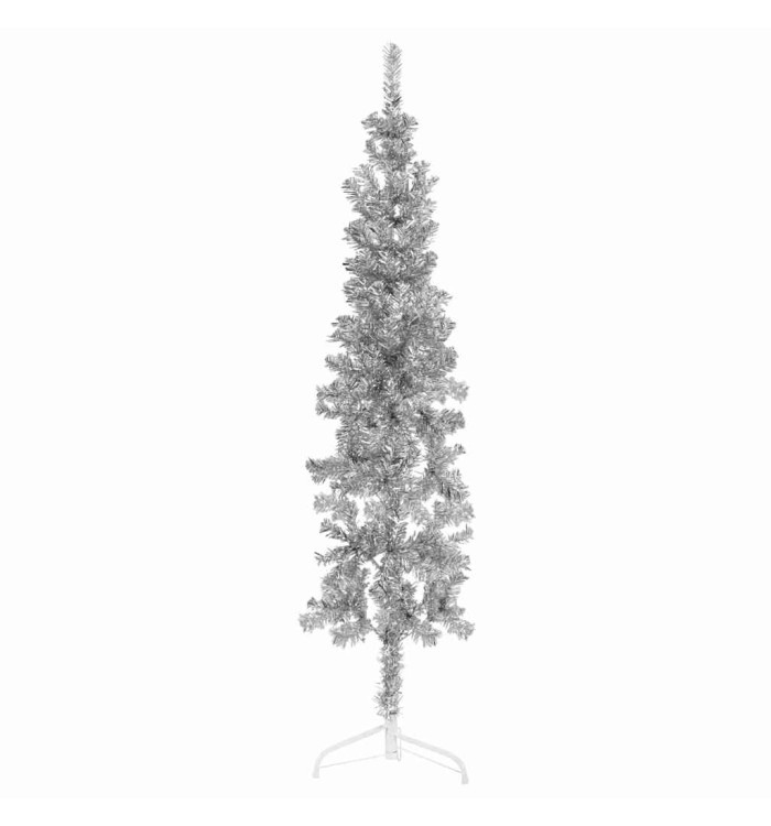 Demi sapin de Noël artificiel mince avec support Argenté 150 cm | Mobilier & Déco
