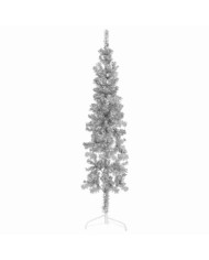 Demi sapin de Noël artificiel mince avec support Argenté 150 cm | Mobilier & Déco