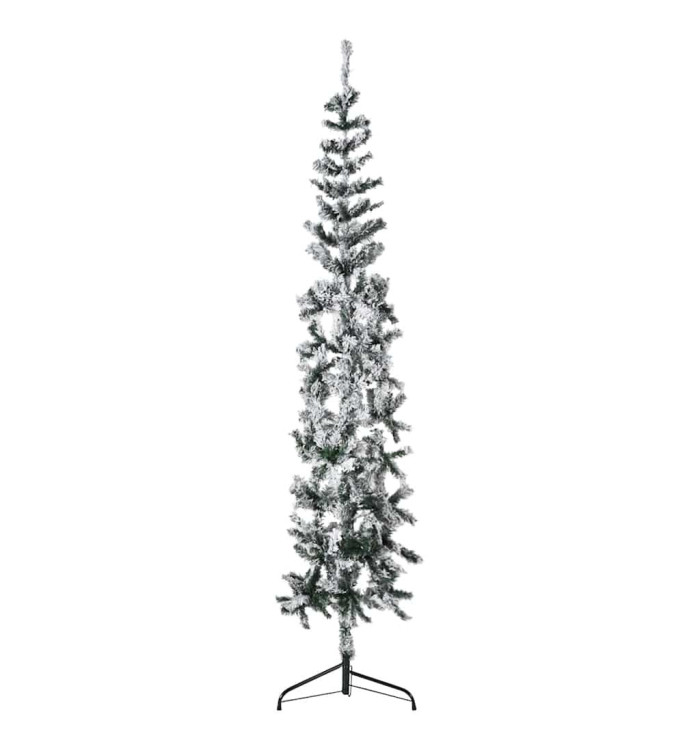 Demi sapin de Noël artificiel mince avec neige floquée 210 cm | Mobilier & Déco