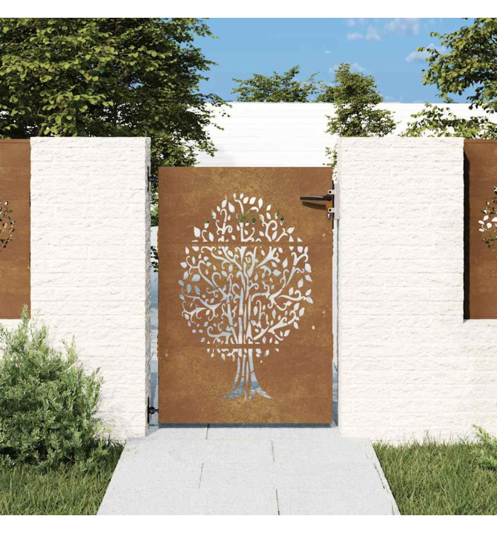 Portail de jardin 85x125 cm acier corten conception de l'arbre | Mobilier & Déco