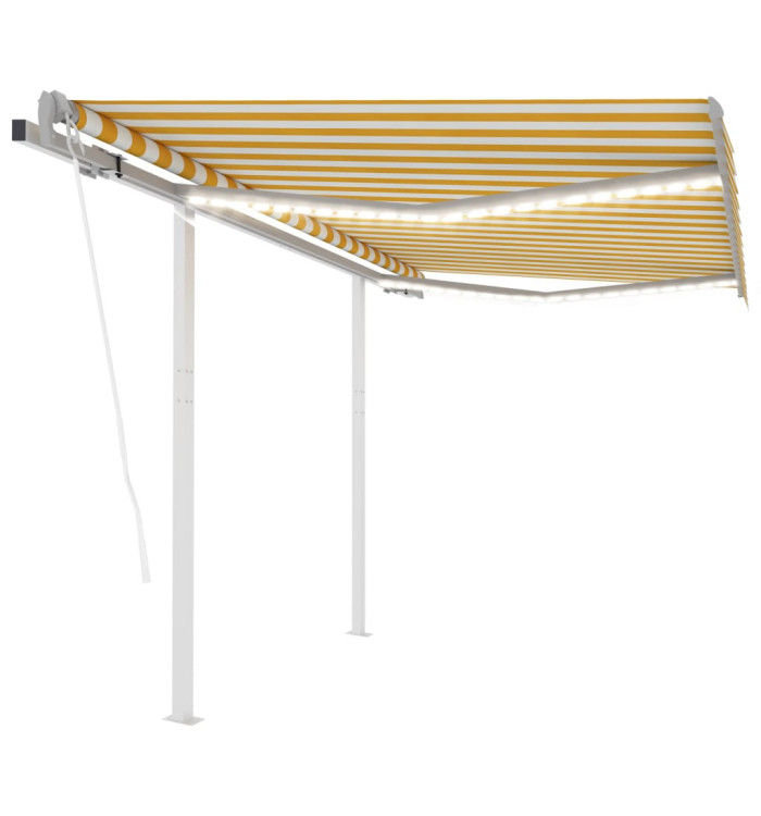 Auvent automatique capteur de vent et LED 3x2,5m Jaune et blanc | Mobilier & Déco