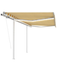 Auvent automatique capteur de vent et LED 3x2,5m Jaune et blanc | Mobilier & Déco