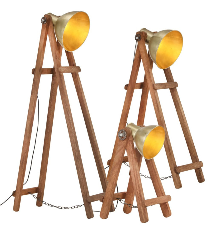 Lampadaires 3 pcs Laiton E27 Bois de manguier massif | Mobilier & Déco