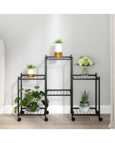 Jardinière avec roues 83x25x63,5 cm Noir Fer | Mobilier & Déco