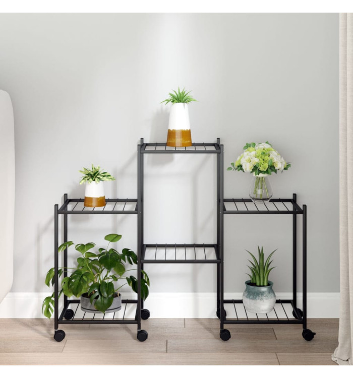 Jardinière avec roues 83x25x63,5 cm Noir Fer | Mobilier & Déco