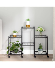 Jardinière avec roues 83x25x63,5 cm Noir Fer | Mobilier & Déco