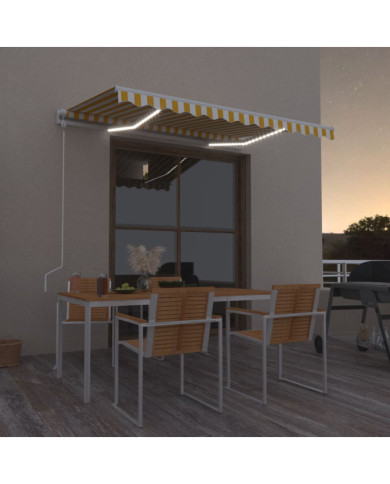 Auvent automatique capteur de vent et LED 300x250cm Jaune/blanc | Mobilier & Déco