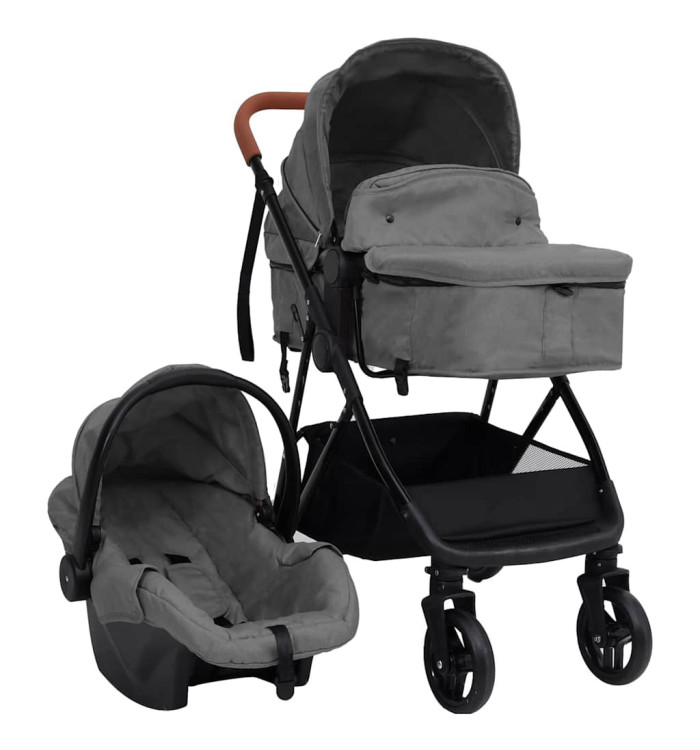 Poussette pour bébé 3-en-1 Gris clair et noir Acier | Mobilier & Déco