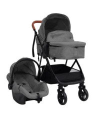 Poussette pour bébé 3-en-1 Gris clair et noir Acier | Mobilier & Déco