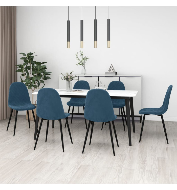 Chaises à manger lot de 6 bleu velours | Mobilier & Déco