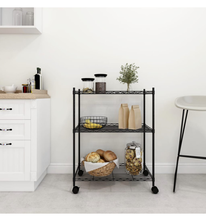 Étagère de rangement 3 niveaux et roues 60x35x81 cm noir 150 kg | Mobilier & Déco