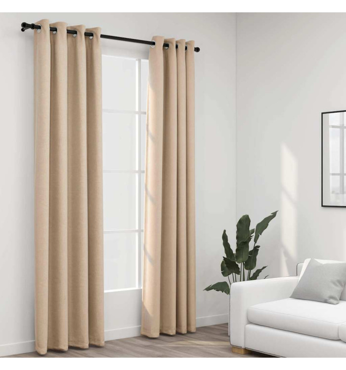 Rideaux occultants aspect lin avec œillets 2pcs beige 140x245cm | Mobilier & Déco