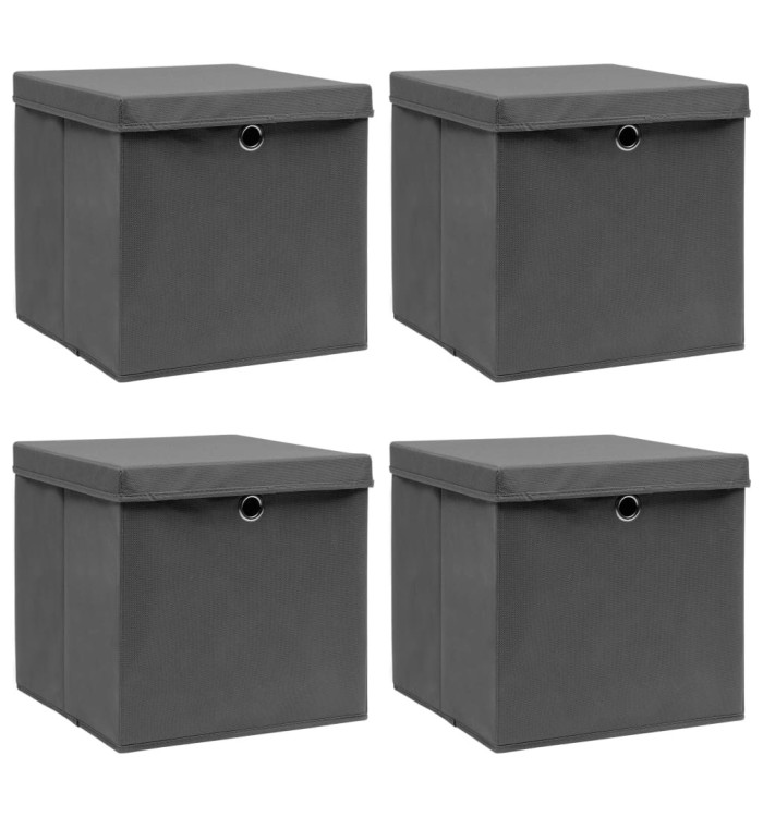 Boîtes de rangement avec couvercle 4 pcs Gris 32x32x32 cm Tissu | Mobilier & Déco