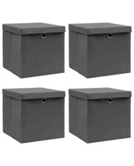 Boîtes de rangement avec couvercle 4 pcs Gris 32x32x32 cm Tissu | Mobilier & Déco