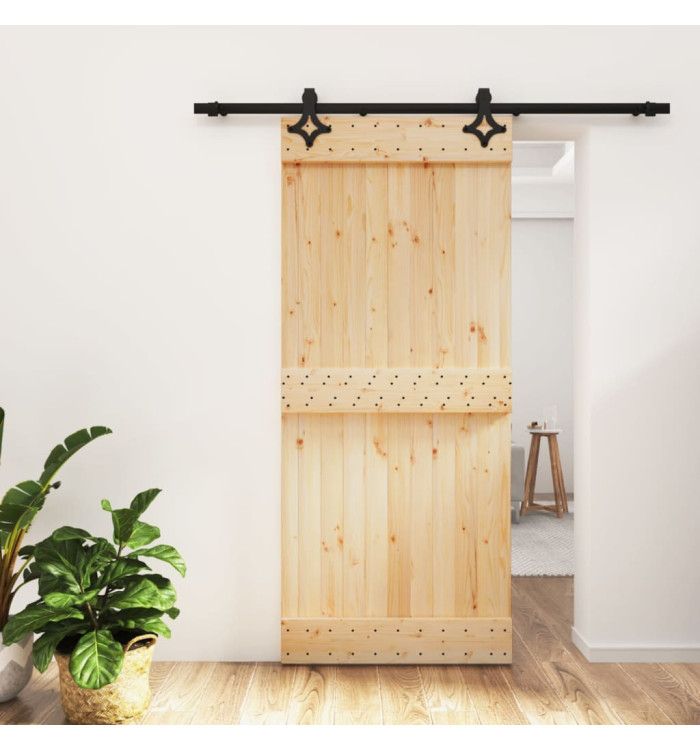 Porte coulissante et kit de quincaillerie 90x210 cm pin massif | Mobilier & Déco