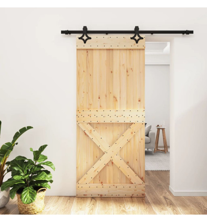 Porte coulissante et kit de quincaillerie 90x210 cm pin massif | Mobilier & Déco