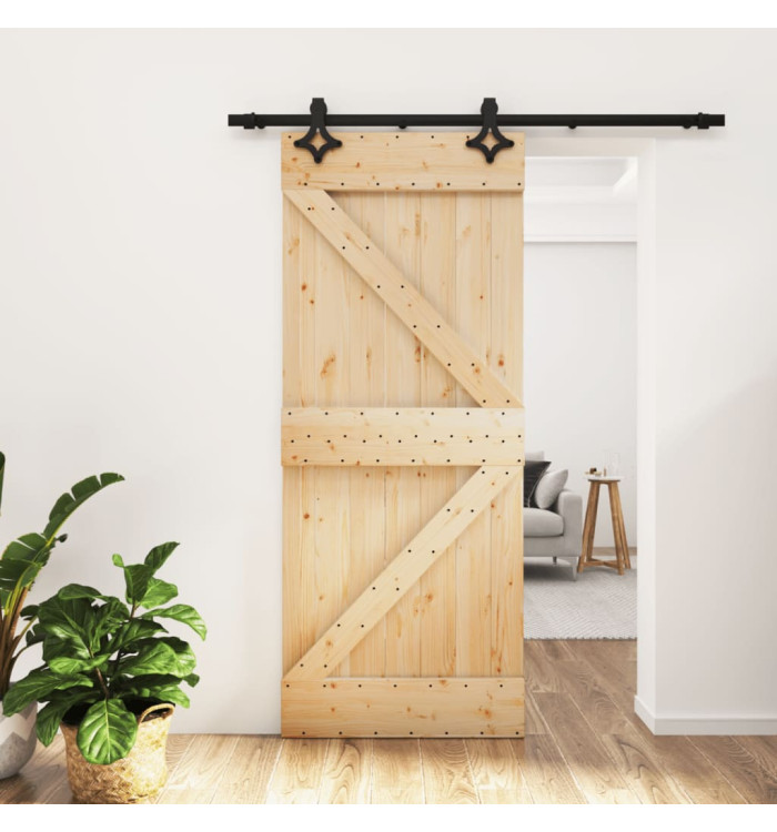 Porte coulissante et kit de quincaillerie 85x210 cm pin massif | Mobilier & Déco