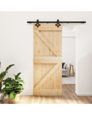 Porte coulissante et kit de quincaillerie 85x210 cm pin massif | Mobilier & Déco