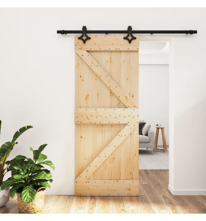 Porte coulissante et kit de quincaillerie 85x210 cm pin massif | Mobilier & Déco