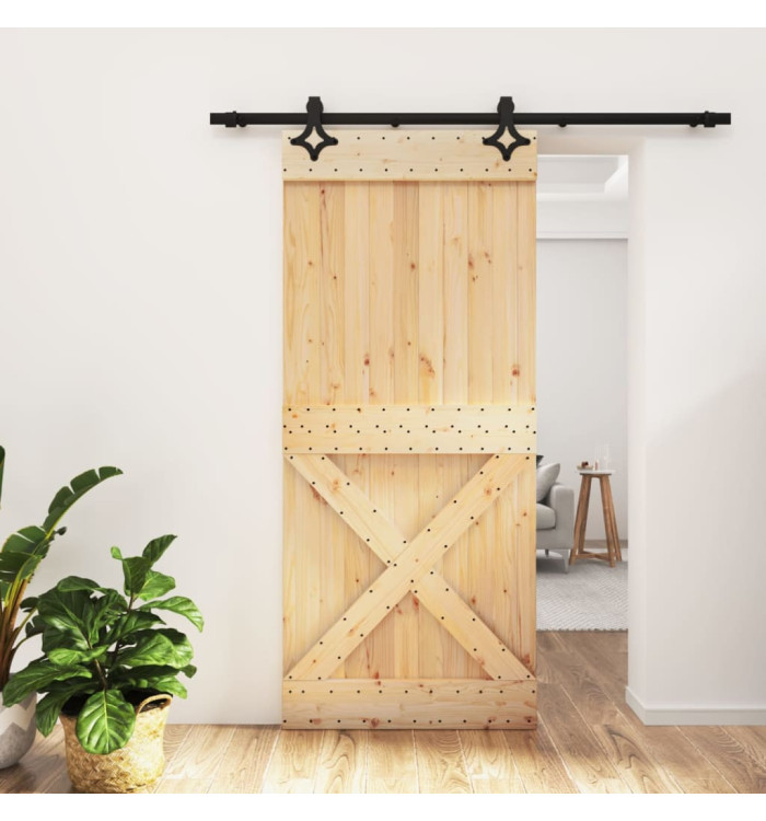 Porte coulissante et kit de quincaillerie 90x210 cm pin massif | Mobilier & Déco