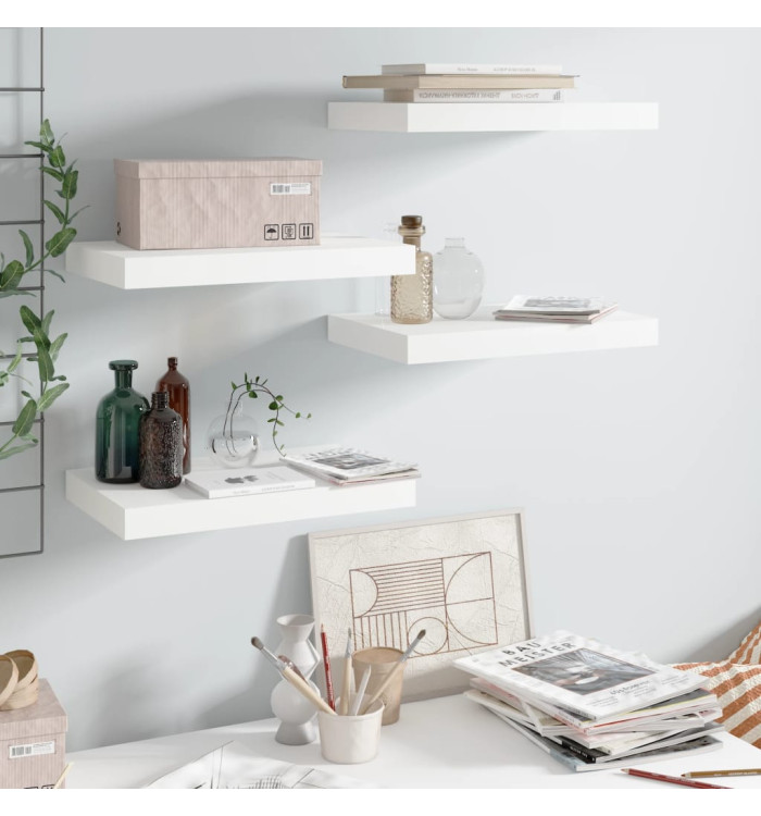 Étagère murale flottante 4 pcs Blanc brillant 40x23x3,8 cm MDF | Mobilier & Déco