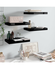 Étagère murale flottante 4 pcs Noir brillant 40x23x3,8 cm MDF | Mobilier & Déco