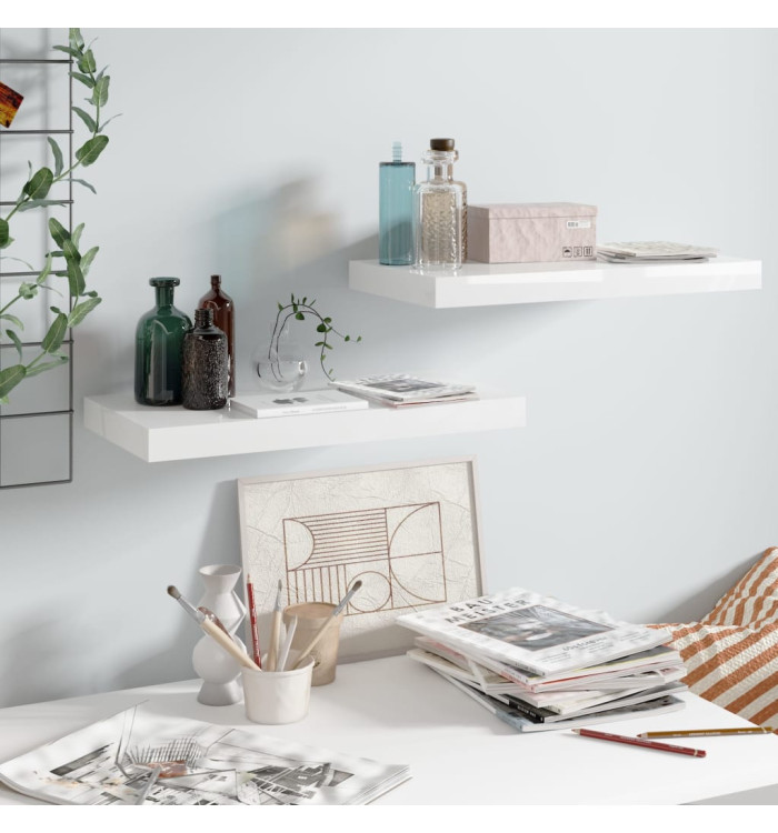 Étagère murale flottante 2 pcs Blanc brillant 50x23x3,8 cm MDF | Mobilier & Déco