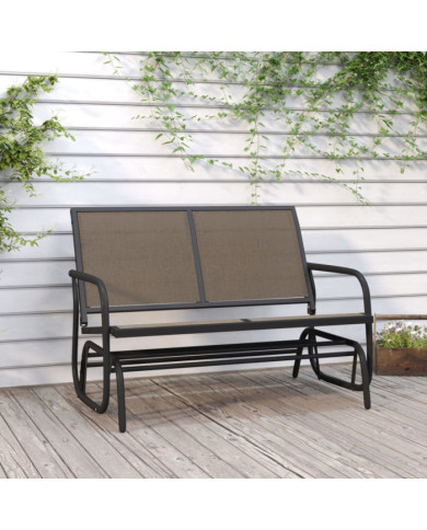 Banc oscillant de jardin marron 120,5x76x86,5cm textilène/acier | Mobilier & Déco