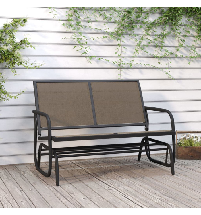 Banc oscillant de jardin marron 120,5x76x86,5cm textilène/acier | Mobilier & Déco