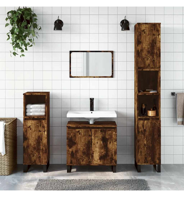 Armoire de bain chêne fumé 58x33x60 cm bois d'ingénierie | Mobilier & Déco