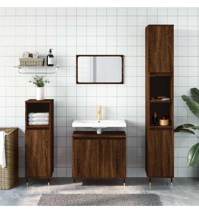 Armoire de bain chêne marron 58x33x60 cm bois d'ingénierie | Mobilier & Déco